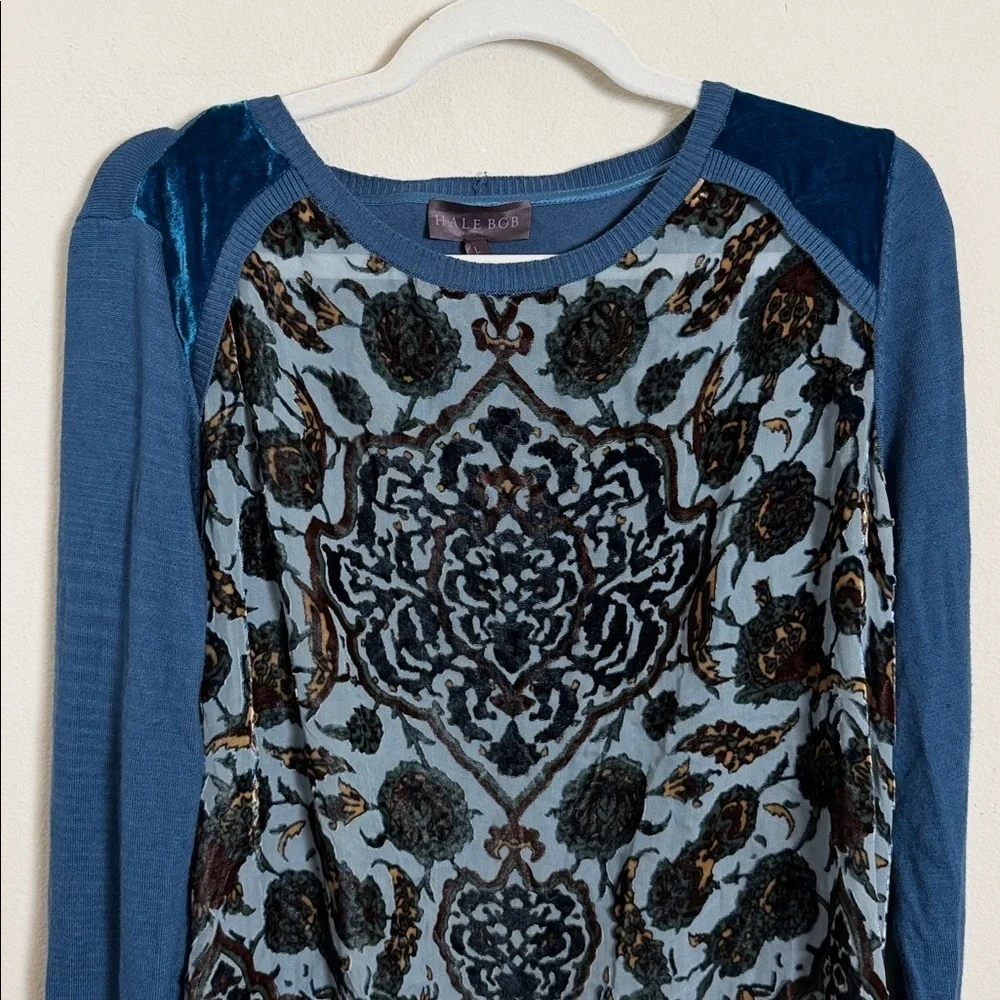 Hale Bob Sheer Velvet Burnout Sweater Size Large